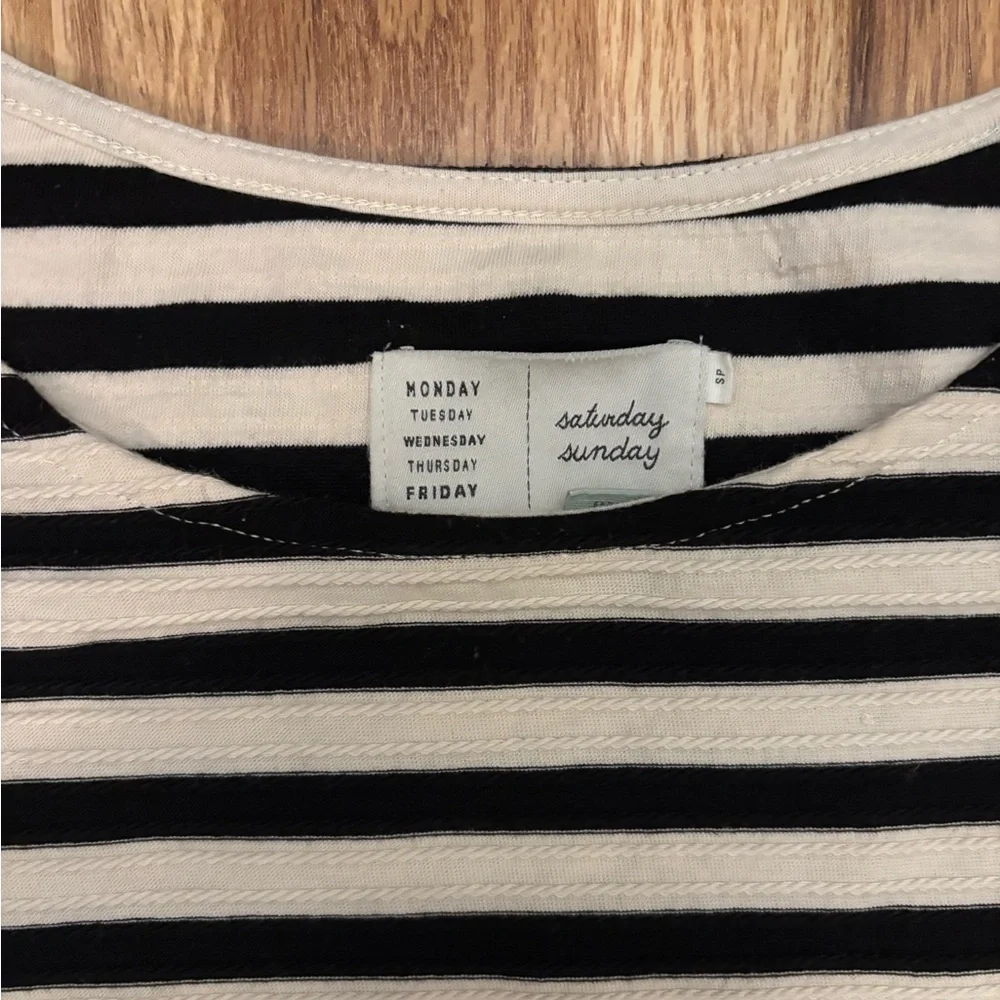 Anthropologie Saturday Sunday Womens Dress small Navy White Stripe Waist Tie - Picture 4 of 5